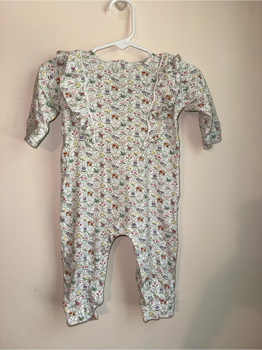 White Floral Ruffle-Trim Baby One-Piece